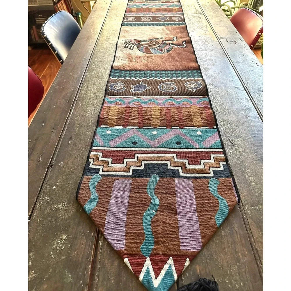 Southwestern‎ Kokopelli Dancer Woven Table Runner Tribal Geometric Tassel 13x72